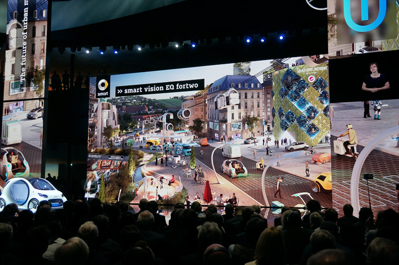 smart vision EQ fortwoが活躍するスマートシティのイメージ