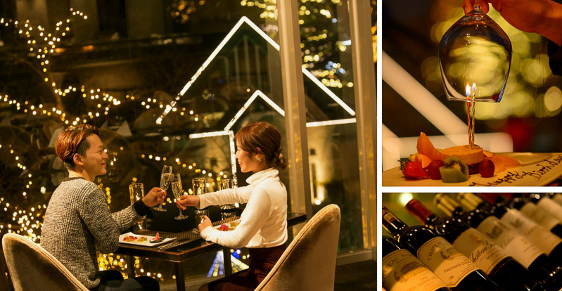 ホテルガーデンのイルミネーションやセンターグリルでの炎の演出を見ながらクリスマスメニューを楽しめる「SHUNクリスマスディナー」を12月8日～24日に実施