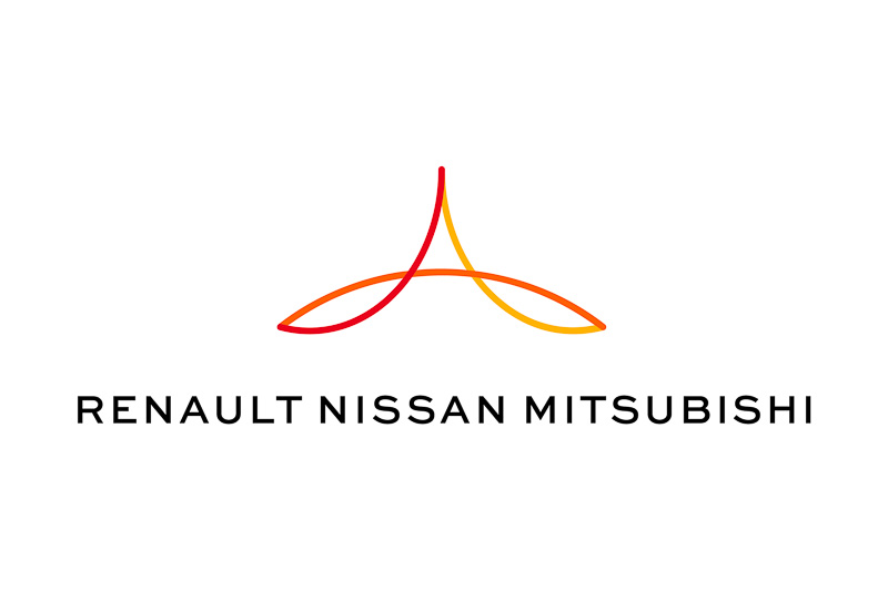 ルノー、日産自動車、三菱自動車工業の機能統合や協力体制の拡大を象徴する新しいロゴ