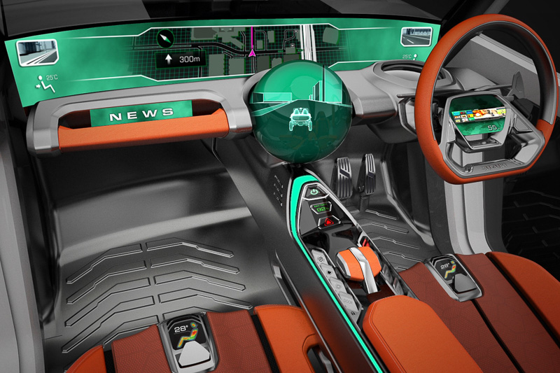 運転モードの切り替えに応じて色が変化する照明を採用。エクステリアの照明も連動して色が変化する