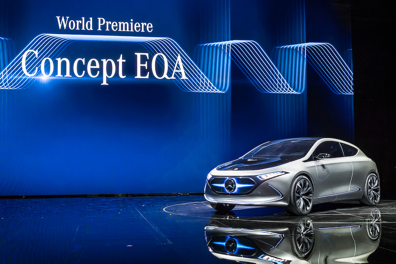 電気自動車（EV）のコンセプトモデル<a href="http://car.watch.impress.co.jp/docs/event_repo/2017frankfurt/1080618.html">「Concept EQ A」</A>