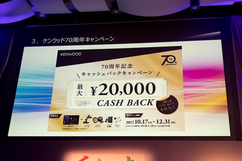 ケンウッド70周年を記念してキャッシュバックなど各種キャンペーンを実施