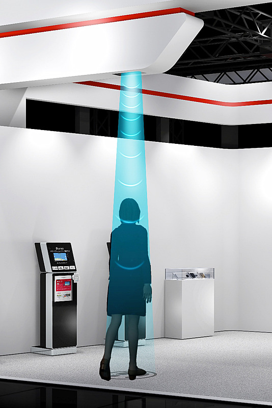 聞く人の位置ごとに伝える内容を使い分ける「超指向性スピーカー」のデモイメージ