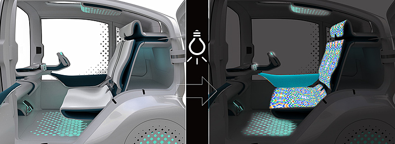 内外装にカメラのフラッシュやUVライトなどの光に反応して模様が浮かび上がる演出を採用