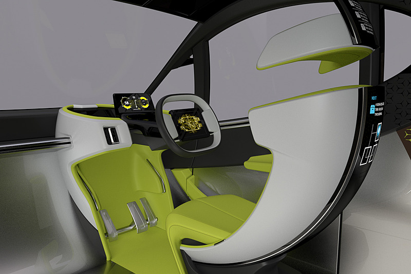 ステアリングの中央に脱着式のタブレットを用意