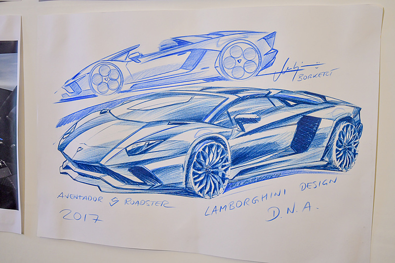 「アヴェンタドール S ロードスター」のスケッチ
