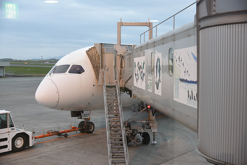 旭川空港からボーイング 787-8型機の機内へ。なんとも珍しい瞬間