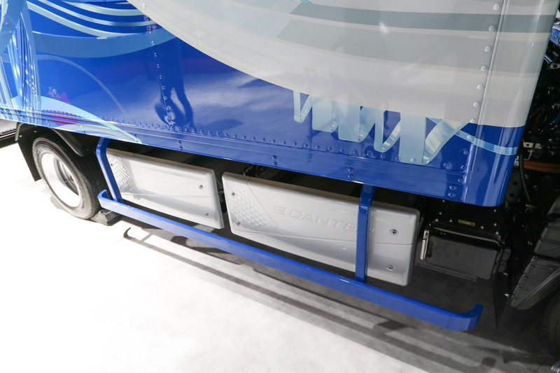 バッテリーをフレームの左右と中央運転席後方に装備する