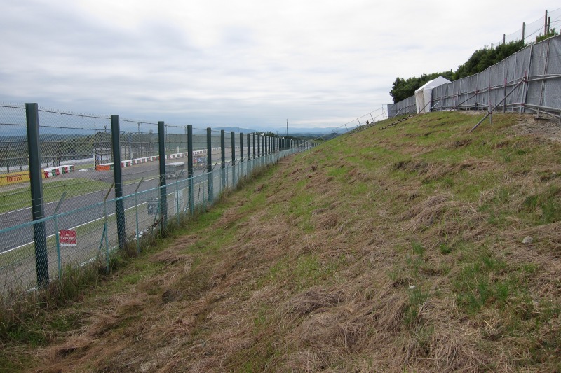 シケイン側から130R方面を見ると、広さはかなりあり、100人以上が入れるスペース