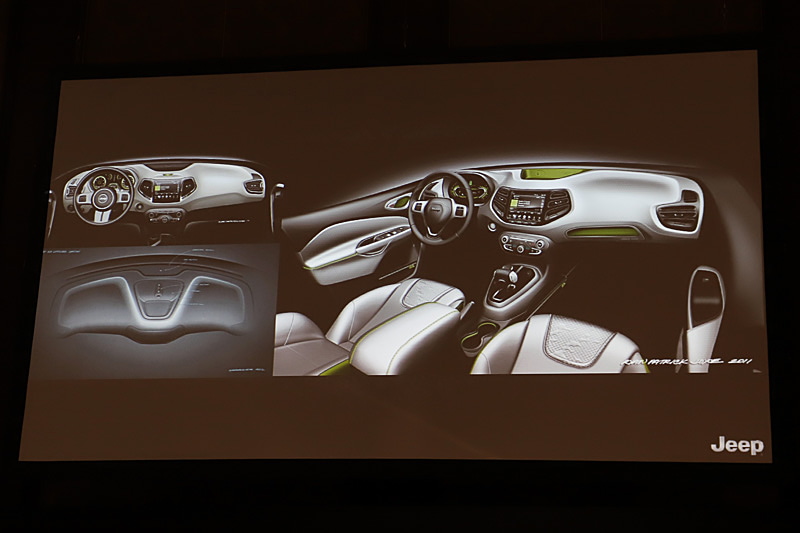 インテリアでも台形のモチーフやラインの間を曲線で繋ぐデザインを採用して共通のテーマを持たせている