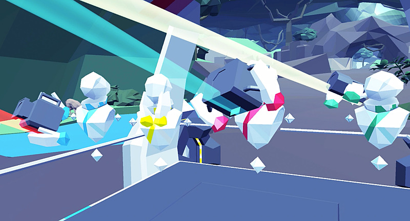 センサーデバイスでビームを照射し、動物たちを検出している仮想空間内の様子