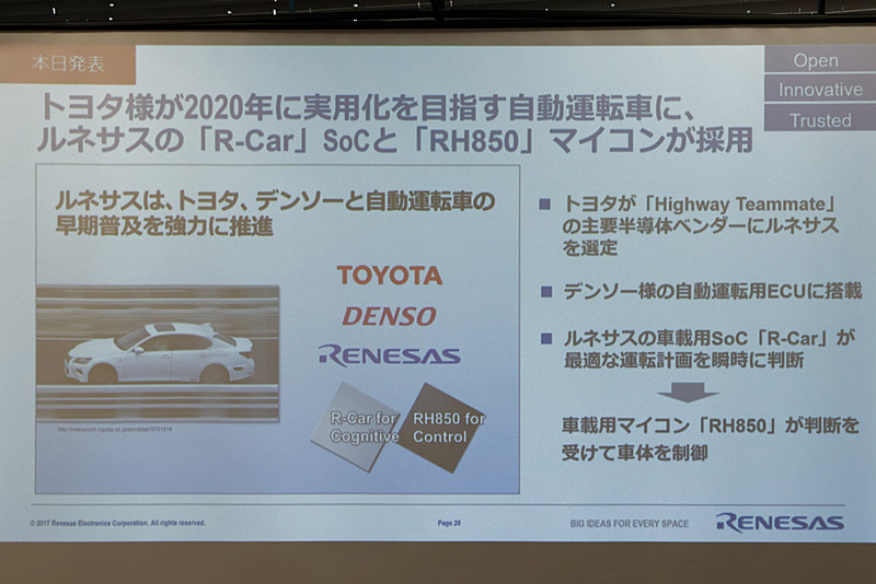トヨタの自動運転技術Highway Teammateに「R-Car H3」と「RH850」が採用された