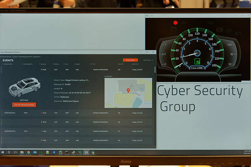 クルマがコネクテッド化し高度な機能を備えるにつれセキュリティリスクも高くなる。そうしたリスクに対応すべく、イスラエルのAriloは、R-Car M3と併用するシンプルかつ汎用性の高いサイバーセキュリティシステムを開発、会場に展示していた。経年変化によって各種機器からの信号の波形が微妙に違うものになってくるが、そうした変化と、サイバー攻撃による信号とを区別できるのも特徴だとしている