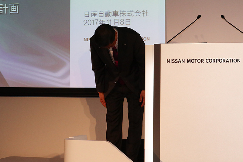 決算に関する説明に先立ち、無資格検査問題に関して謝罪した