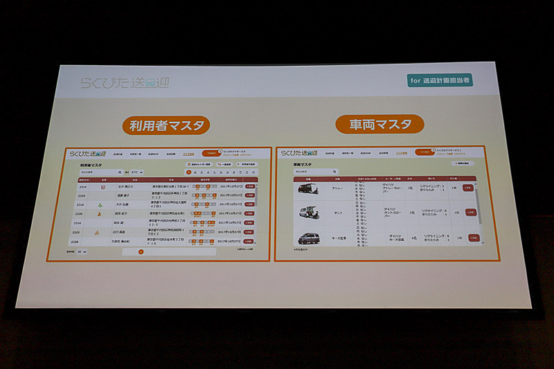 施設の利用者と管理車両を一覧で表示