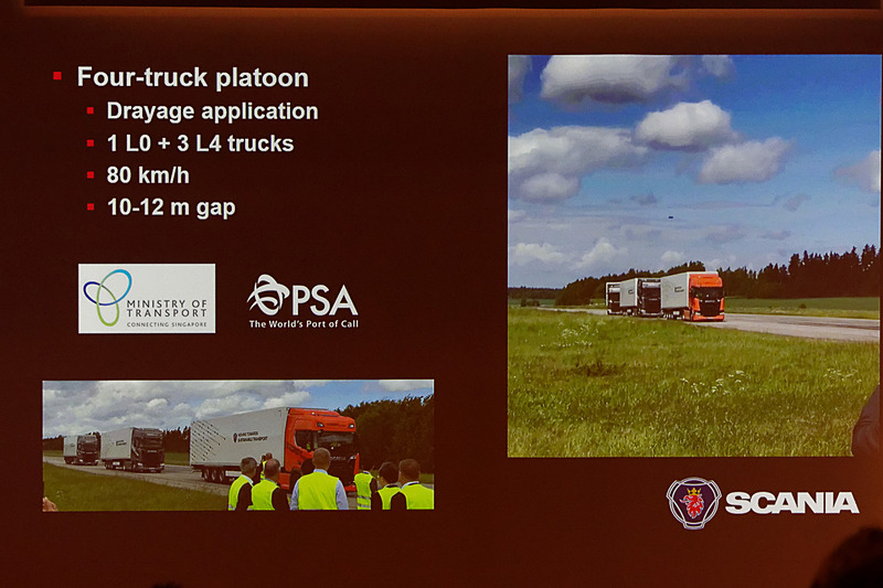 スカニアとボルボはトラックの隊列走行の実証実験も行なっている。ほかのメーカーのトラックとも隊列走行できるのが特徴