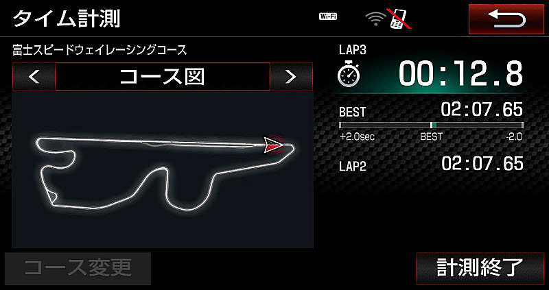 専用のT-ConnectナビゲーションとTOYOTA GAZOO Racing Recorderを同時に装着することで、サーキットでのラップタイム計測や走行データ分析などができる
