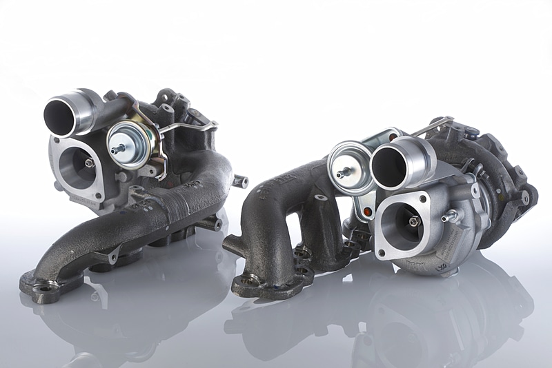 S1エンジンメニューで使用される「GT3仕様カムシャフト」（左）、「専用ECM＆TCM」（右）、「11MY純正ターボチャージャー」（右）