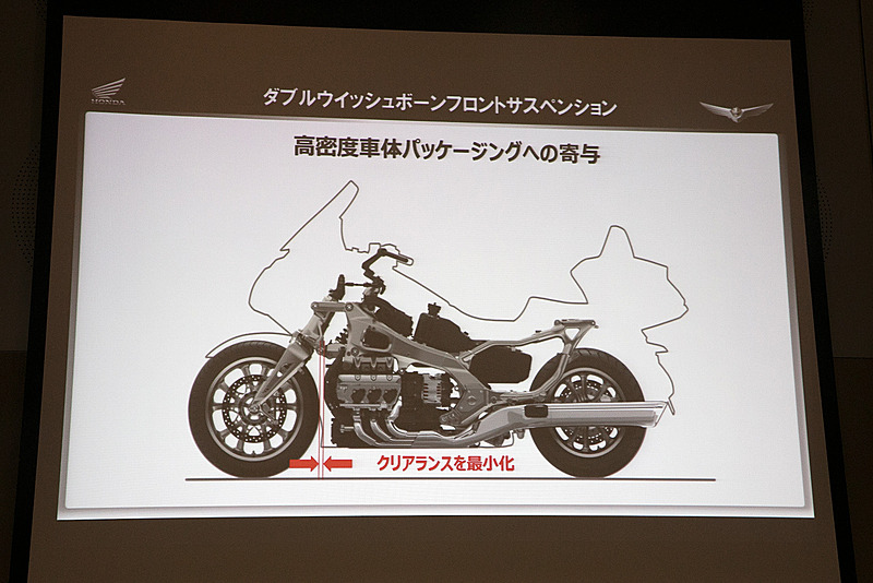 エンジン搭載位置は従来モデルから24mm前方へ移動。同時にライダーとパッセンジャーの乗車位置も快適性を保ったまま36mm前方へ移動。こうした変更によって前後タイヤの荷重がバランスよく掛かるようになっている