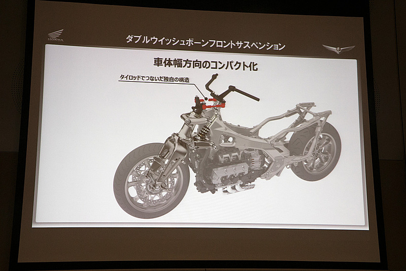 タイヤを左右に切る転舵軸とハンドルの回転中心軸である操舵軸をタイロッドでつないだ独自の構造を取る。これによりライディングポジションに対して最適な位置にハンドルを設けられるようになり、市街地などで大きくハンドルを切るシーンでの使い勝手が向上した