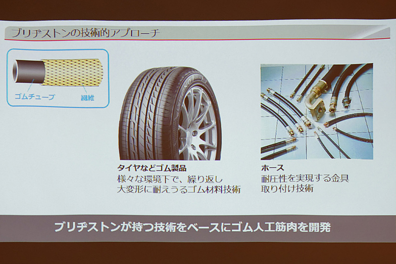 ブリヂストンがもつタイヤのゴム材料に関する技術と、油圧装置のホース取り付け金具の技術を応用した
