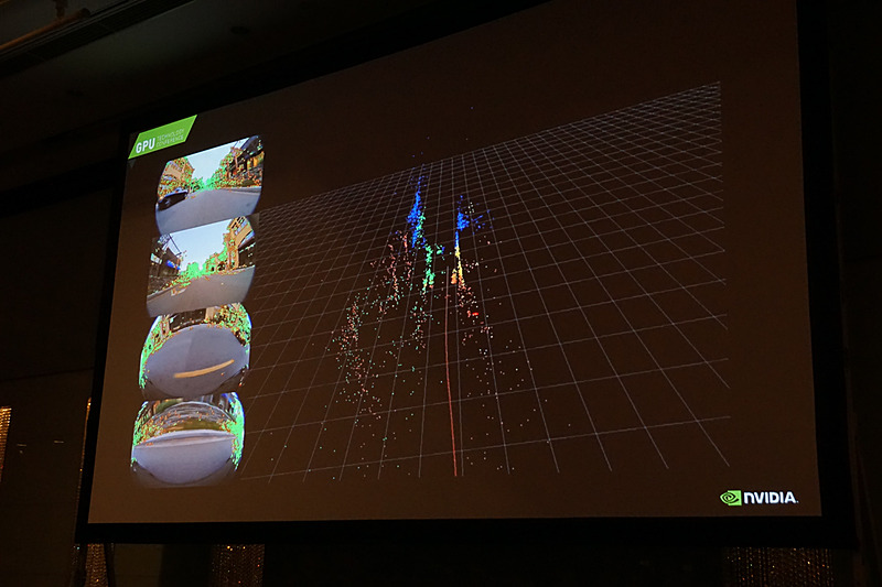 自動運転DRIVE AV コンピューティング・プラットフォームについて説明するスライド