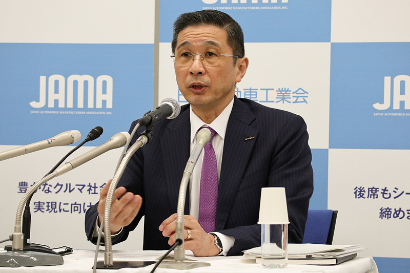 12月15日に行なわれた自工会・定例記者会見で話す日本自動車工業会 会長の西川廣人氏