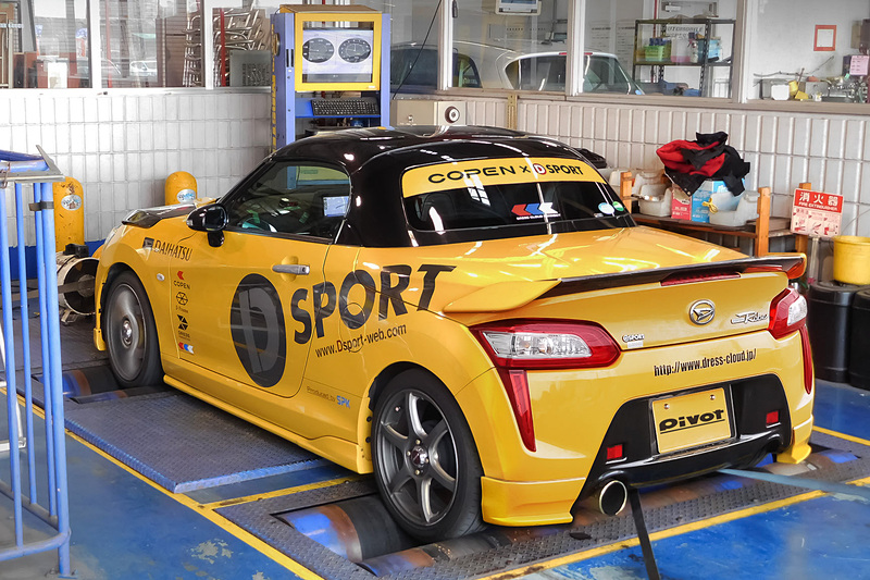D-SPORTのデモカーであるコペンを使用したテストでは、エンジンの最高出力が64PSから76PSに向上。0-100km/h加速は16.8秒から14.6秒に短縮される効果を実測した