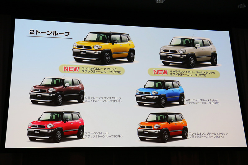 クロスビーは2つの新色など多彩なボディカラーをラインアップ。さらに内外装をカスタマイズするステッカー類などのオプション品も豊富に用意している