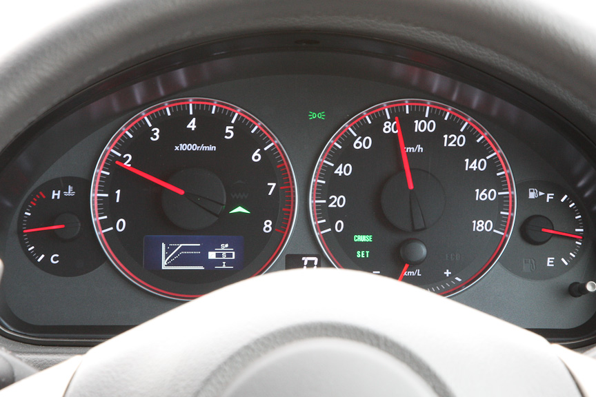 ［S］モード。［S#］モードほどではないが、この［S］モードでも十分レスポンスのよい走りを実現している