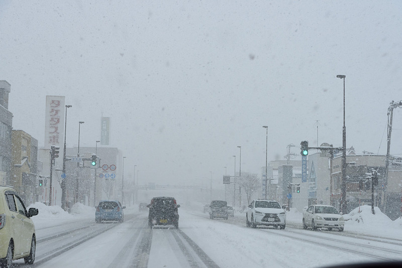 本まぐろ丼を食べたので、いよいよリアルワールドの雪道へ。というか、青森は普通に雪がじゃんじゃん降っている