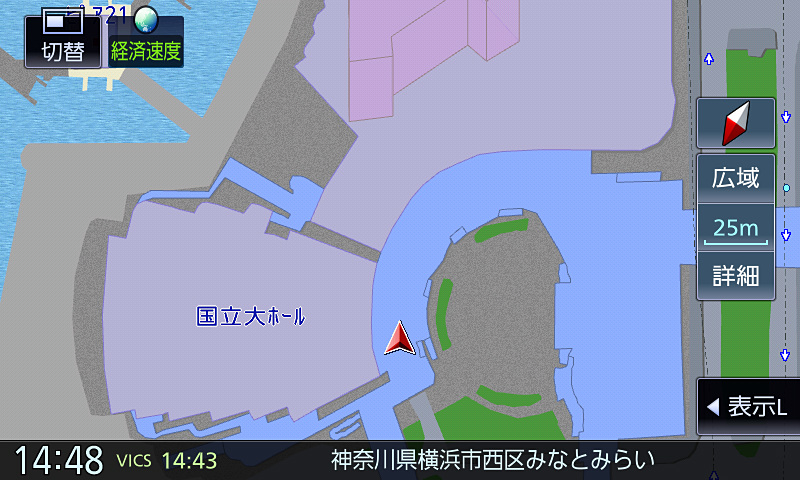 地下駐車場での精度チェック。今回は若干ブレが大きかったが出口では問題のない位置となった