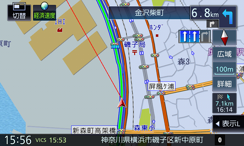 磯子ランプでの案内。首都高速を降りるとすぐに一般道での案内に切り替わった。完璧