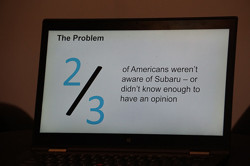 2017年の調査でスバル車を購入しなかった人の3分の2は、スバルブランドを知らない、スバルというブランドを知っていても何か意見を持つほど知っている存在ではないという