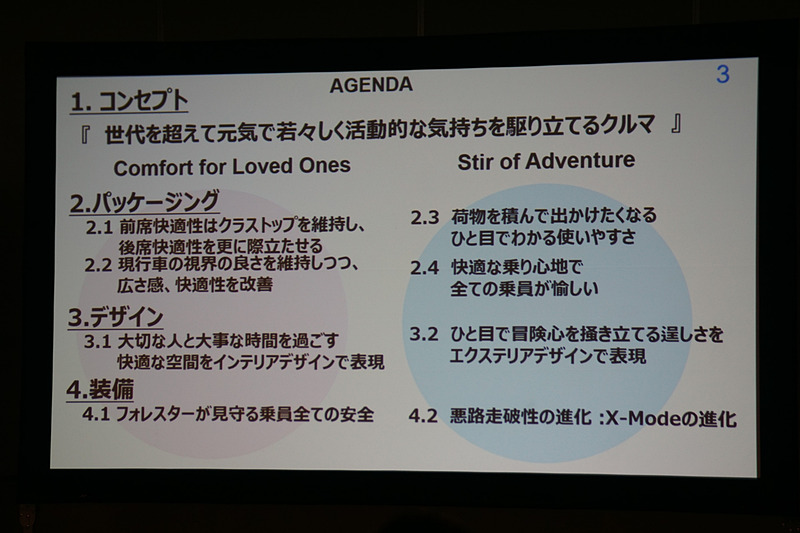 プレゼンテーションで示された新型フォレスターの特徴