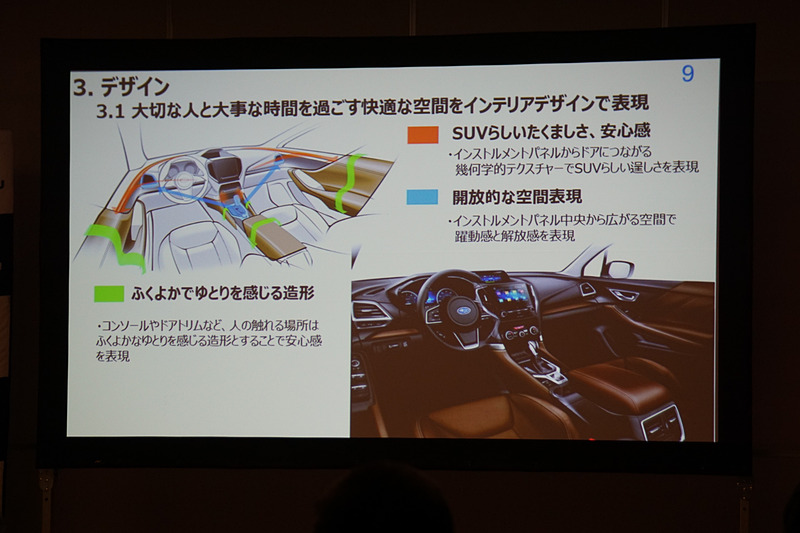新型「フォレスター」のデザインの特徴を示すスライド