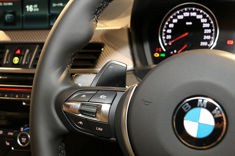 レザーステアリングに大型のパドルシフトを装着