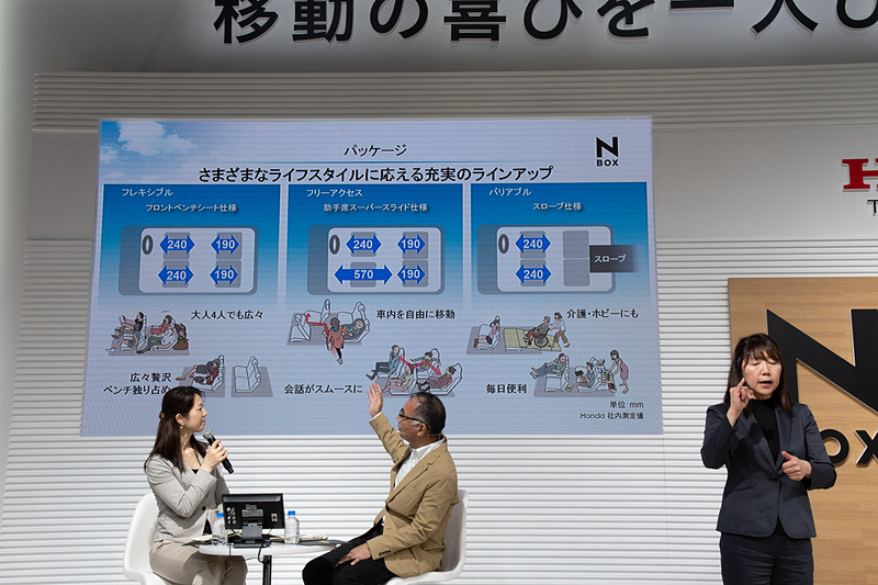 N-BOXのラインアップ。介護にも便利だが、使い勝手がよいためホビーにも便利としている