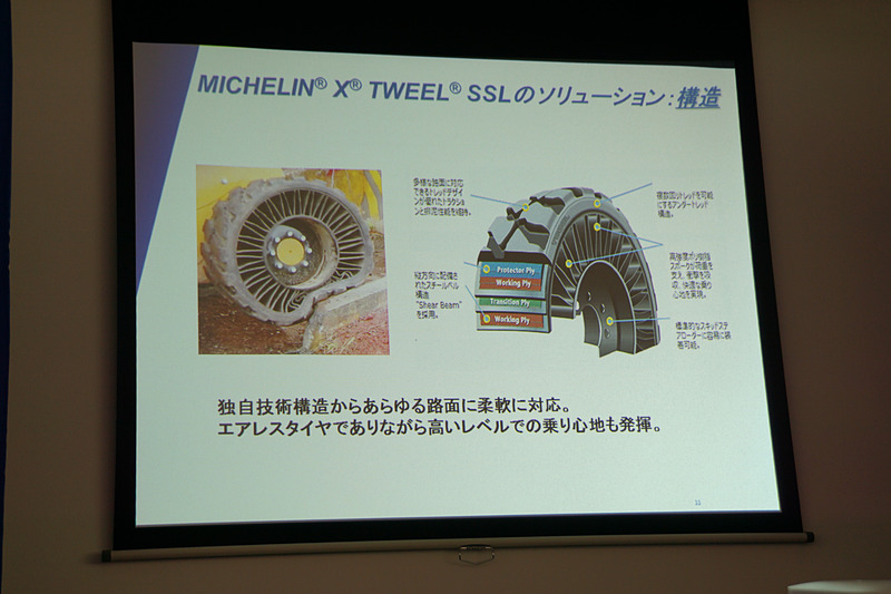 スキッドステアローダー用エアレスタイヤ「MICHELIN X TWEEL SSL」についてのスライド