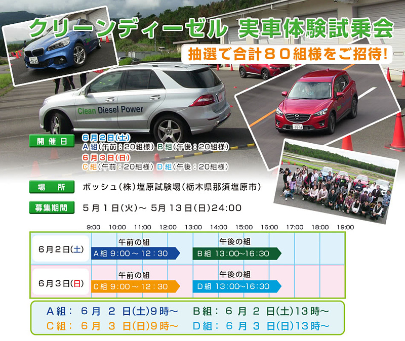 ボッシュ 塩原試験場（栃木県那須塩原市）で開催されるクリーンディーゼル実車体験試乗会