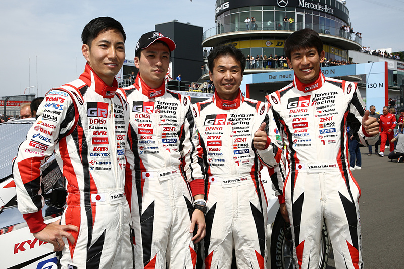 56号車 Lexsus LCのステアリングを握るドライバー陣。左から松井孝允選手、蒲生尚弥選手、土屋武士選手、中山雄一選手