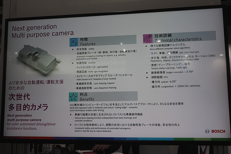 単眼タイプの次世代車載カメラ