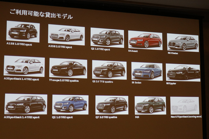 貸出モデルは12モデル14台。秋に日本導入予定の「A7 スポーツバック」もラインアップに追加する予定