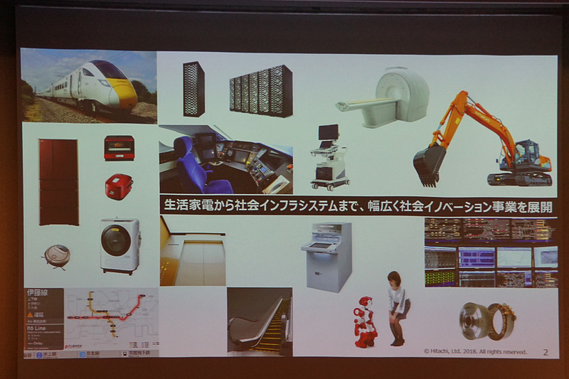 IoTプラットフォーム「Lumada」など日立の取り組みを示すスライド