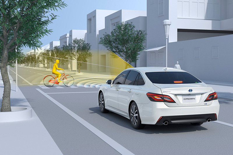「PCS（プリクラッシュセーフティ）」ではカメラとレーダーの性能向上によって検知対象を拡大。夜間の歩行者、昼間の自転車に対して自動ブレーキが作動するようになった