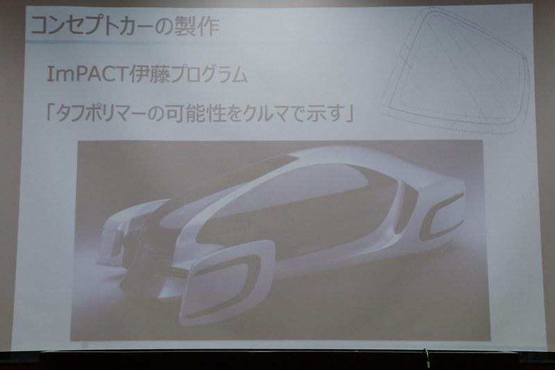 ImPACT伊藤プログラムでは研究成果を具現化するコンセプトカーの製作が予定されており、リアウィンドウがPMMAベースの透明樹脂となる