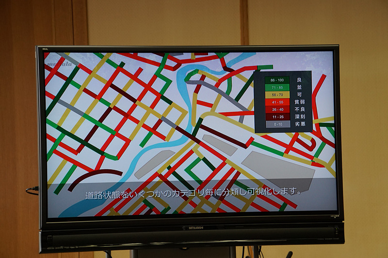 「路面検知システム」のデータを収集することで、道路の状態をネットワーク上で可視化できるという