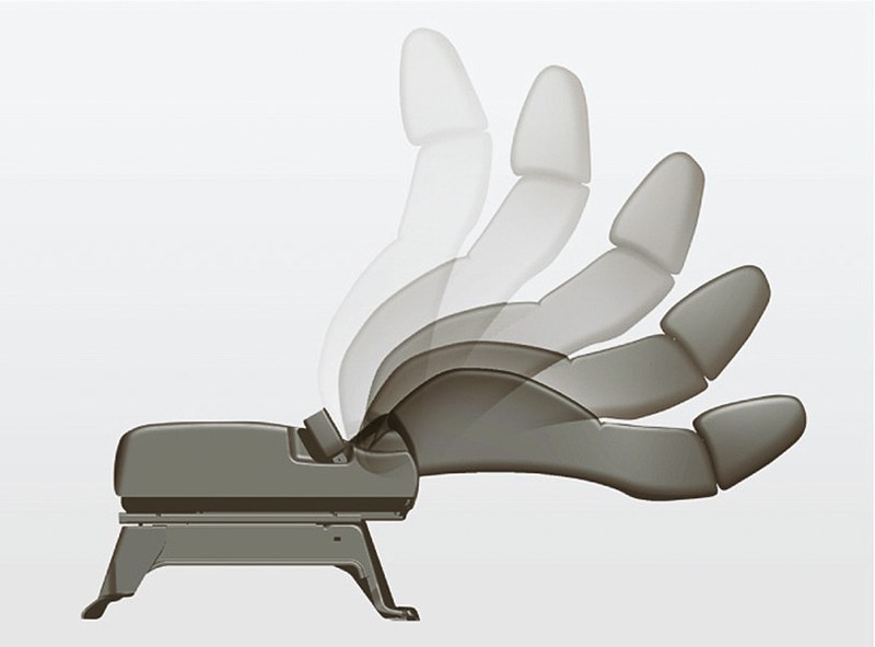 運転席のシートバックはほぼ水平までリクライニング可能。大型ヘッドレストとシートバックのショルダー部がほぼフラットなため、ゆったりと快適に休憩できる