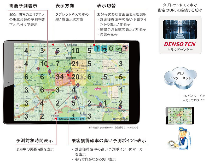 500m四方ごとに30分間の予測を端末に表示