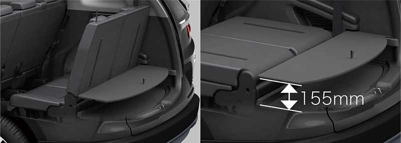 サードシートを起こした状態のラゲッジスペース容量は150L。フロアボードの耐荷重は100kg